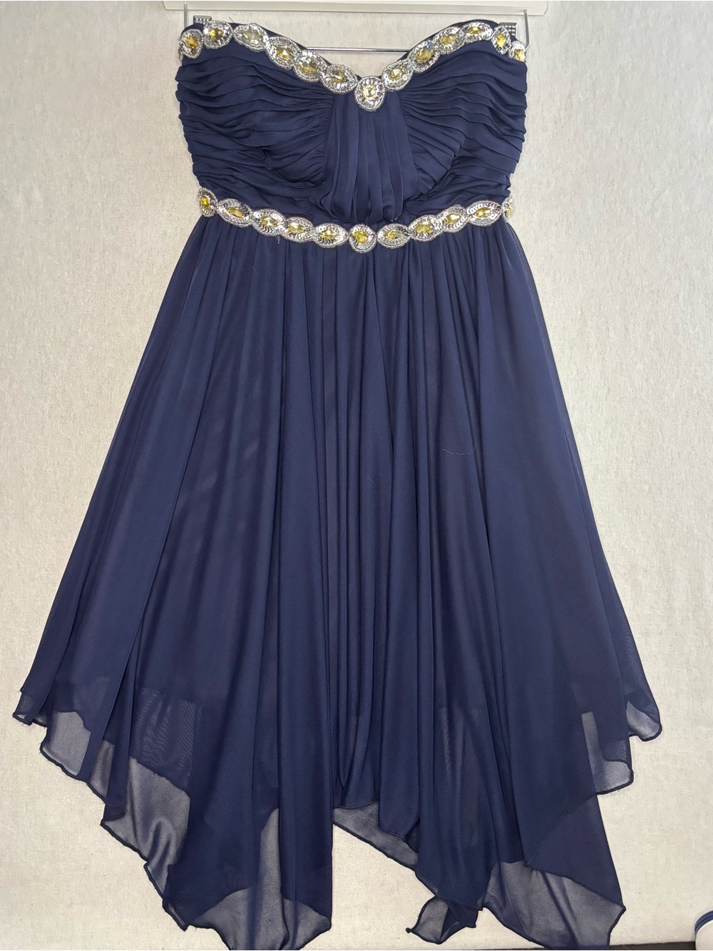 My Michelle Y2K Navy Strapless Dress with Yellow Gem Accents